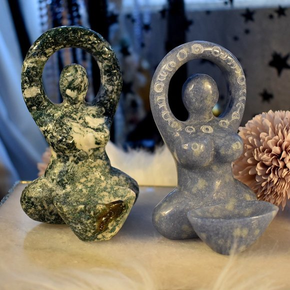 Goddess Offering Bowls Moss Agate or Blue Aventurine